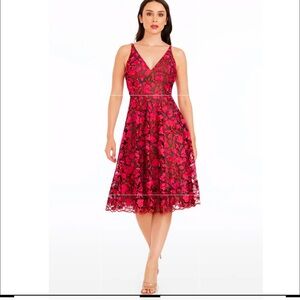 NWT Dress‎ the Population Elisa Dress Women’s Size Small Fuschia Multi Fit Flare